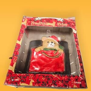 Hermitage Pottery Ornament 1994 Stocking Traditional Trim Teddy Bear Gift Box